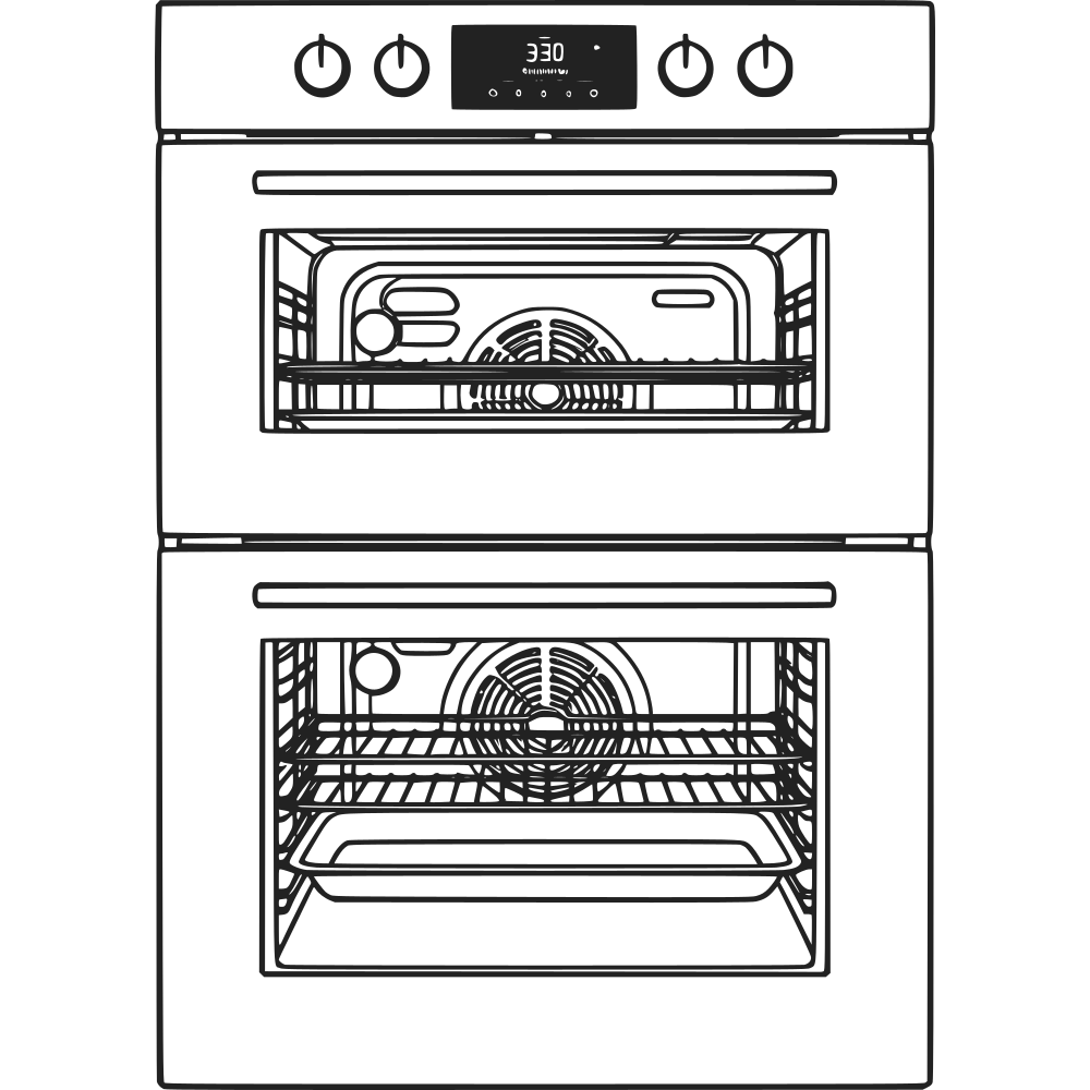 An outline drawing of an oven with two compartments