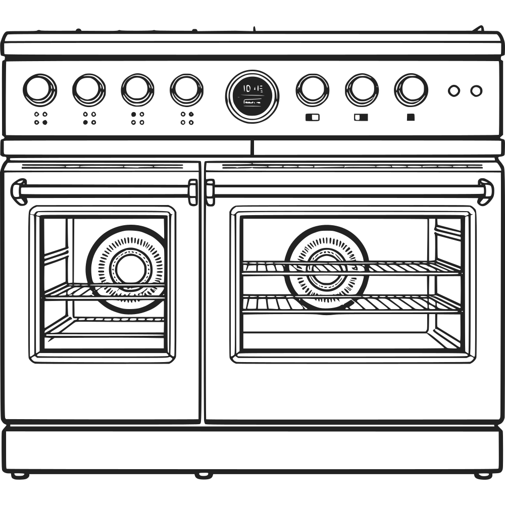 An outline drawing of a range oven