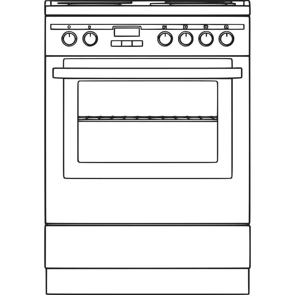 An outline drawing of an oven with one compartment